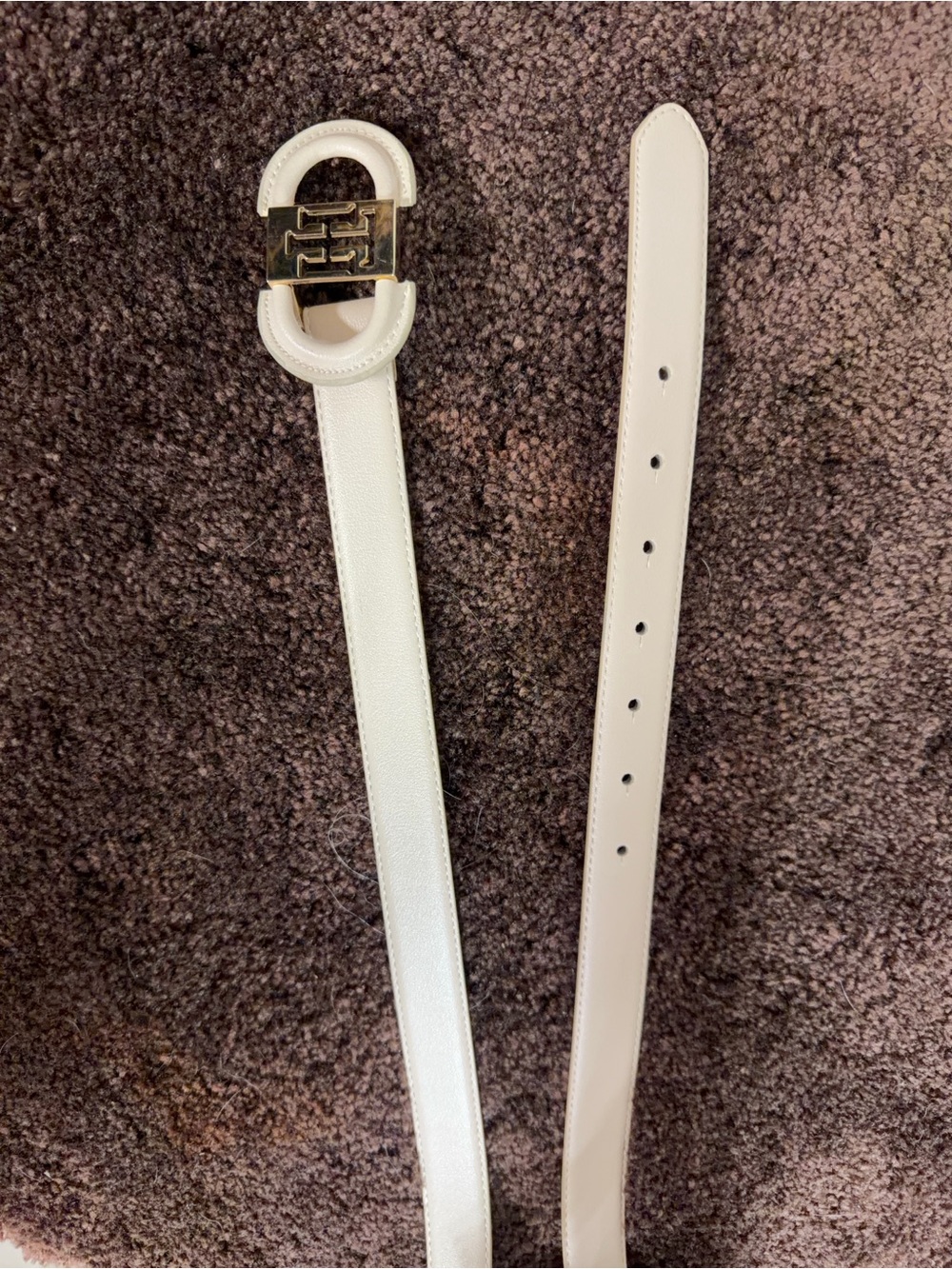 Tommy Hilfiger White Leather Belt with Gold Logo Buckle